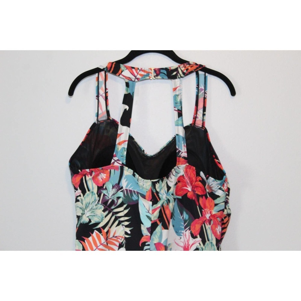 Swim 365 Tropical Floral Sarong Front One Piece Swimsuit Plus Size 24 H14334 - Picture 9 of 12